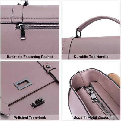 EASEGAVE Vrouwen 17 inch laptop briefcase, Vintage Purple SAFFIANO eco-leer, Multi-compartiment, 3 pond gewicht capaciteit