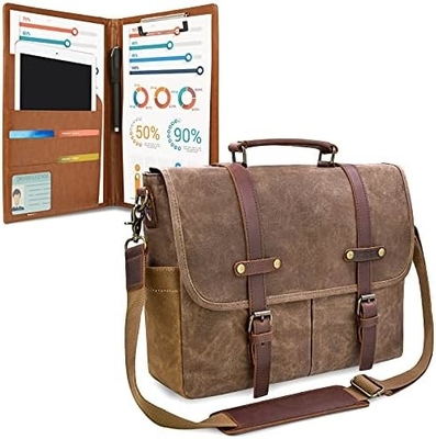 Mensen boodschapper tas 15,6 inch waterdicht Vintage Echt leer gewassen doek Briefcase grote zakje schoudertas