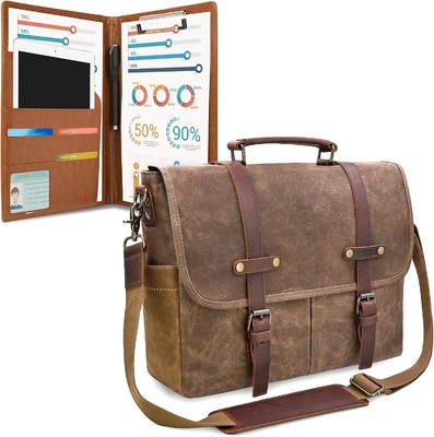 Mensen boodschapper tas 15,6 inch waterdicht Vintage Echt leer gewassen doek Briefcase grote zakje schoudertas
