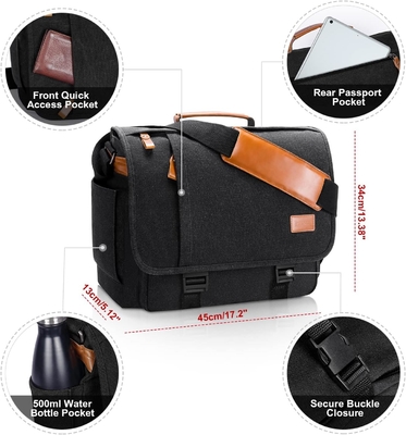 ISTARER MEN MESSENGER BAG 15,6 inch, waterbestendig doek computertas werktas, laptop schoudertas briefschrift tas