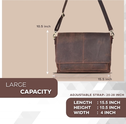 OAK LEEREN LEEREN MESSENGER BAGEN VIR MANEN EN VROUWEN - LAPTOP briefzak BAGEN VIR COLLEGE, BURE, verstelbare schouder
