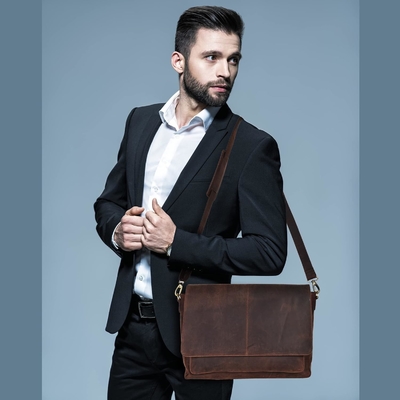 OAK LEEREN LEEREN MESSENGER BAGEN VIR MANEN EN VROUWEN - LAPTOP briefzak BAGEN VIR COLLEGE, BURE, verstelbare schouder