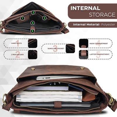 OAK LEEREN LEEREN MESSENGER BAGEN VIR MANEN EN VROUWEN - LAPTOP briefzak BAGEN VIR COLLEGE, BURE, verstelbare schouder