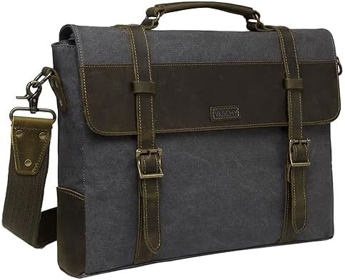 Boodschappenzak voor mannen, Vintage Canvas Leer Canvas Laptop Tasje Schoudertas Business koffer
