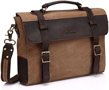 Boodschappenzak voor mannen, Vintage Canvas Leer Canvas Laptop Tasje Schoudertas Business koffer