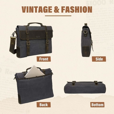 Boodschappenzak voor mannen, Vintage Canvas Leer Canvas Laptop Tasje Schoudertas Business koffer