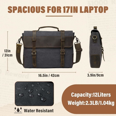 Boodschappenzak voor mannen, Vintage Canvas Leer Canvas Laptop Tasje Schoudertas Business koffer