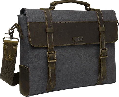 Boodschappenzak voor mannen, Vintage Canvas Leer Canvas Laptop Tasje Schoudertas Business koffer
