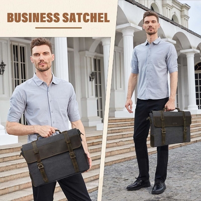 Boodschappenzak voor mannen, Vintage Canvas Leer Canvas Laptop Tasje Schoudertas Business koffer
