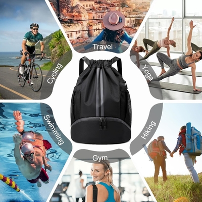 HOEDIA SPORTS DRAWSTRING rugzak - STRING SWIM GYM BAG met schoenencompartiment en natte-proof zak voor vrouwen en mannen