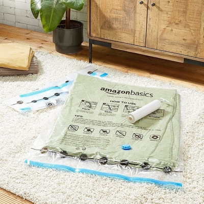 Amazon Basics Vacuum Compression Zipper opslagzakjes met handpomp, medium, 5-pakket, wit, hemelblauw
