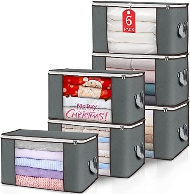 90L grote opslagzakken, 6 verpakkingen kleding opslagbakken opvouwbare kast organisatoren opslagcontainers met versterkt handvat