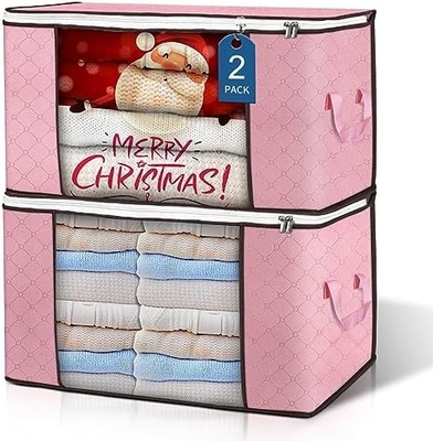 90L grote opslagzakken, 6 verpakkingen kleding opslagbakken opvouwbare kast organisatoren opslagcontainers met versterkt handvat