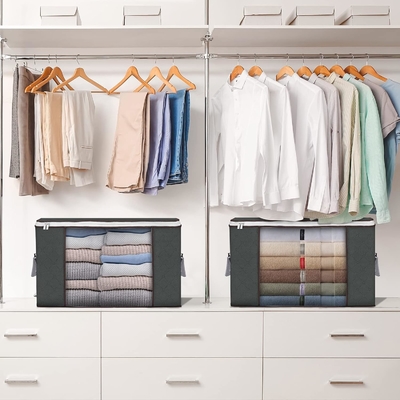 90L grote opslagzakken, 6 verpakkingen kleding opslagbakken opvouwbare kast organisatoren opslagcontainers met versterkt handvat