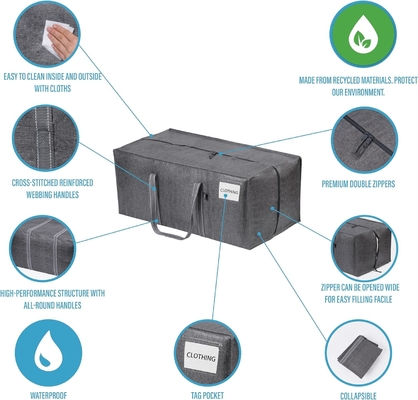 VENO 4 Pakket Verhuizing zakken Plastic opslag koffers Kleding organisatie Grote W deksel / rits Verpakkingsdozen / containers Alternatief.