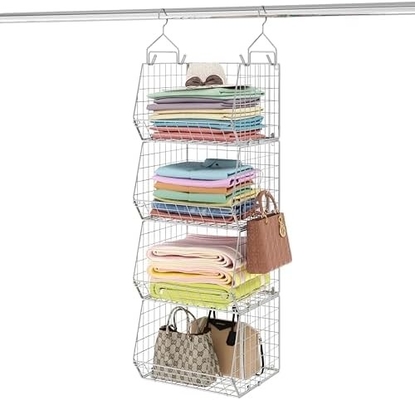 X-COSRACK 4 TIER FOLDABLE CLOSET ORGANIZER, KLOEDEN RELVES MET 5 S HOOKS, WALL MOUNT&amp;CABINET draad opslagmandjes,