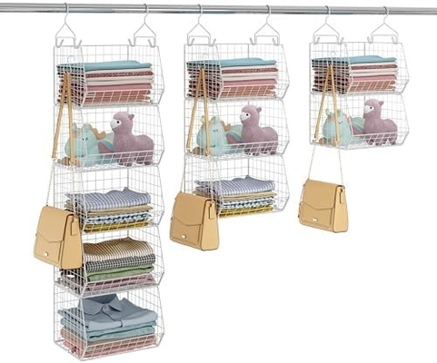 X-COSRACK 4 TIER FOLDABLE CLOSET ORGANIZER, KLOEDEN RELVES MET 5 S HOOKS, WALL MOUNT&amp;CABINET draad opslagmandjes,