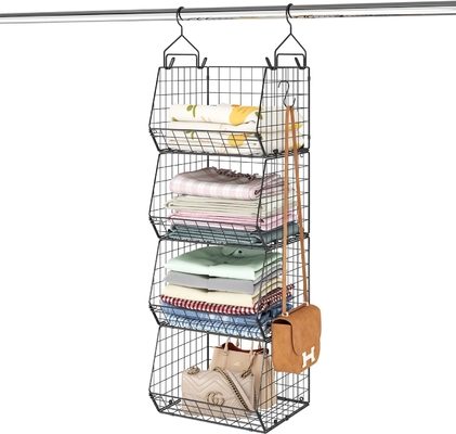 X-COSRACK 4 TIER FOLDABLE CLOSET ORGANIZER, KLOEDEN RELVES MET 5 S HOOKS, WALL MOUNT&amp;CABINET draad opslagmandjes,