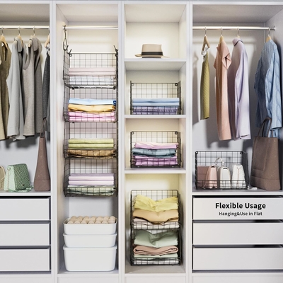 X-COSRACK 4 TIER FOLDABLE CLOSET ORGANIZER, KLOEDEN RELVES MET 5 S HOOKS, WALL MOUNT&amp;CABINET draad opslagmandjes,