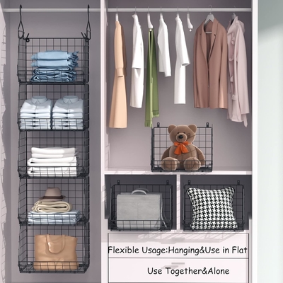 X-COSRACK 4 TIER FOLDABLE CLOSET ORGANIZER, KLOEDEN RELVES MET 5 S HOOKS, WALL MOUNT&amp;CABINET draad opslagmandjes,