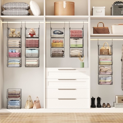 X-COSRACK 4 TIER FOLDABLE CLOSET ORGANIZER, KLOEDEN RELVES MET 5 S HOOKS, WALL MOUNT&amp;CABINET draad opslagmandjes,