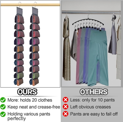 Legging opslag organisator voor kast, hangende kast organisator systeem, grijze kleding kast houder met 20 rol