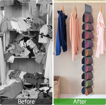 Legging opslag organisator voor kast, hangende kast organisator systeem, grijze kleding kast houder met 20 rol