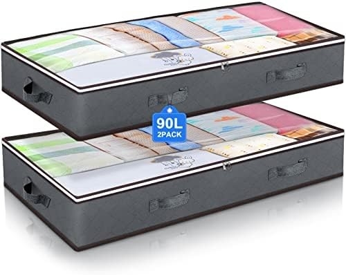 Budding Joy 90L Onderbedopslagcontainers, kastorganisatoren en opslagbakken, opvouwbare onderbedopslagzakken voor