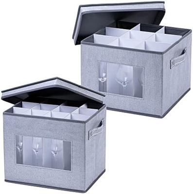 VENO 2 Pakket wijn glas opslagdoos met deksel en handvaten, glaswaren, China organisator, geweldig voor het verplaatsen, transport.
