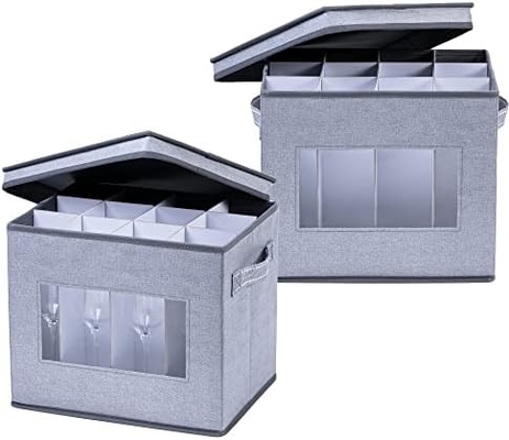 VENO 2 Pakket wijn glas opslagdoos met deksel en handvaten, glaswaren, China organisator, geweldig voor het verplaatsen, transport.