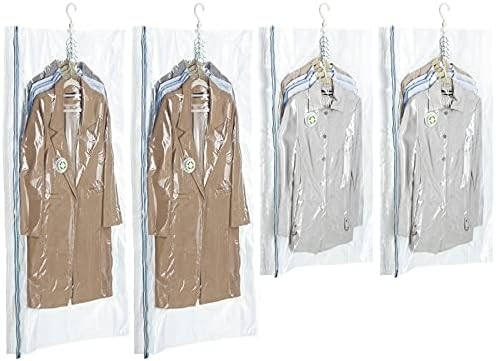 TAILI Hangende vacuümzakken ruimtebesparende zakken, set van 4 (2 lang, 2 kort), heldere vacuümverzegelzakken voor kleding
