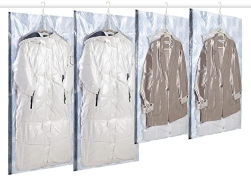 TAILI Hangende vacuümzakken ruimtebesparende zakken, set van 4 (2 lang, 2 kort), heldere vacuümverzegelzakken voor kleding