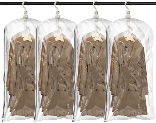 TAILI Hangende vacuümzakken ruimtebesparende zakken, set van 4 (2 lang, 2 kort), heldere vacuümverzegelzakken voor kleding