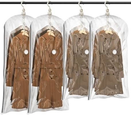 TAILI Hangende vacuümzakken ruimtebesparende zakken, set van 4 (2 lang, 2 kort), heldere vacuümverzegelzakken voor kleding
