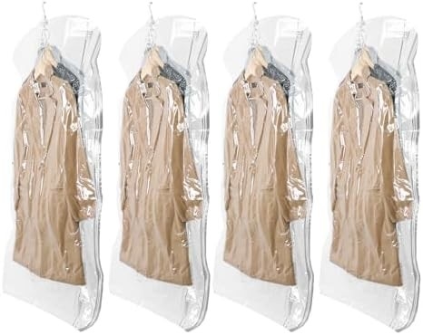 TAILI Hangende vacuümzakken ruimtebesparende zakken, set van 4 (2 lang, 2 kort), heldere vacuümverzegelzakken voor kleding