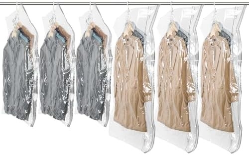 TAILI Hangende vacuümzakken ruimtebesparende zakken, set van 4 (2 lang, 2 kort), heldere vacuümverzegelzakken voor kleding