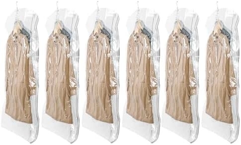 TAILI Hangende vacuümzakken ruimtebesparende zakken, set van 4 (2 lang, 2 kort), heldere vacuümverzegelzakken voor kleding