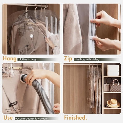 TAILI Hangende vacuümzakken ruimtebesparende zakken, set van 4 (2 lang, 2 kort), heldere vacuümverzegelzakken voor kleding