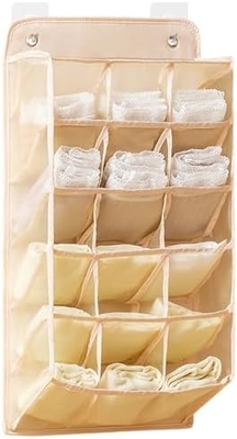 3D Nieuwe duurzame kast hangende organisator met 3D mesh zakken, muur plank garderobe hangende opslagzak (BEIGE-2PACK)