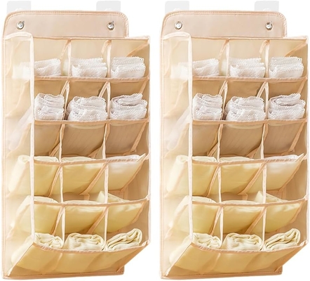 3D Nieuwe duurzame kast hangende organisator met 3D mesh zakken, muur plank garderobe hangende opslagzak (BEIGE-2PACK)
