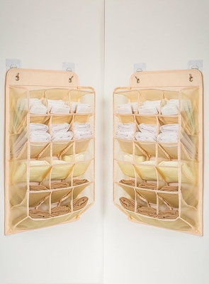 3D Nieuwe duurzame kast hangende organisator met 3D mesh zakken, muur plank garderobe hangende opslagzak (BEIGE-2PACK)