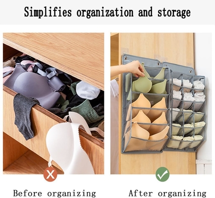 3D Nieuwe duurzame kast hangende organisator met 3D mesh zakken, muur plank garderobe hangende opslagzak (BEIGE-2PACK)