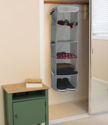 Eenvoudige huishoudelijke apparatuur 5 HANGENDE HALSEN KLOEDER ORGANIZER, GRIJ