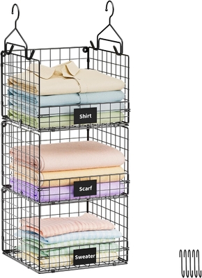 Sonyabecca 3-tier hangende kast organisator met naamplaat, kleding hangende planken 5 S haakjes, muur montage &amp; kast