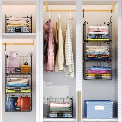 Sonyabecca 3-tier hangende kast organisator met naamplaat, kleding hangende planken 5 S haakjes, muur montage &amp; kast