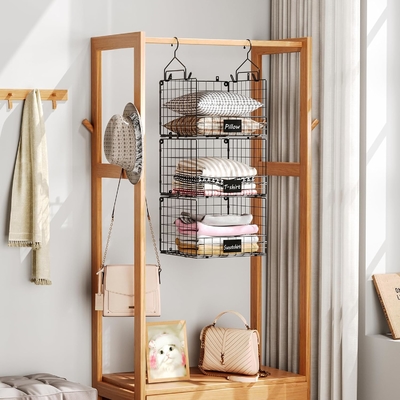 Sonyabecca 3-tier hangende kast organisator met naamplaat, kleding hangende planken 5 S haakjes, muur montage &amp; kast