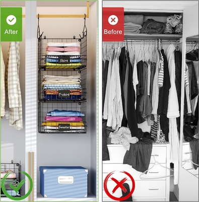 Sonyabecca 3-tier hangende kast organisator met naamplaat, kleding hangende planken 5 S haakjes, muur montage &amp; kast