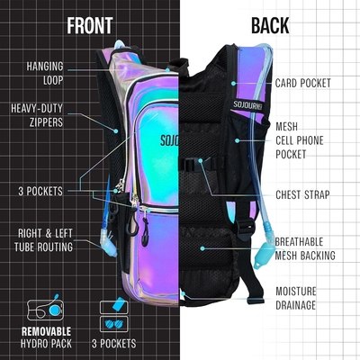 Sojourner Hydratatie Pack, Hydratatie Ruimtezak - Water Ruimtezak met 2l Hydratatie Blaas, Festival Essentials - Rave