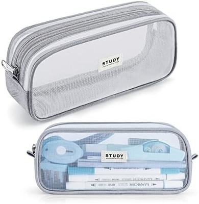 Kalidi Grid Mesh Potlooddoos Grote capaciteit Potlooddoos Grote potloodzak met rits Eenvoudige briefzak Esthetische pen