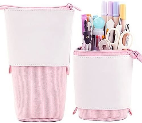 Telescopische potloodtas penhouder pen papierwerk koffer, PU Corduroy Stand-up retractable Transformer Bag kleurrijke organisator,